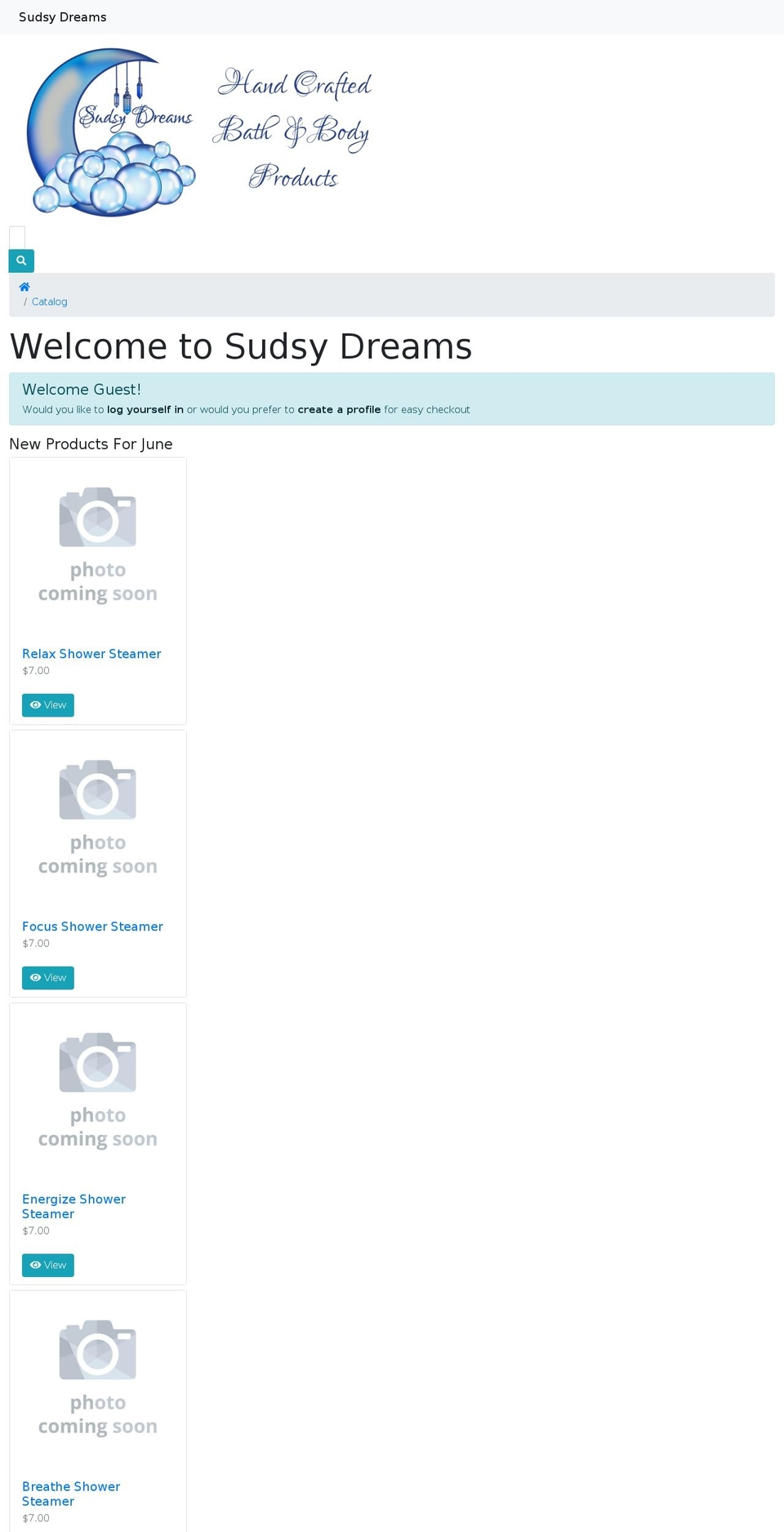 sudsydreams.com shopify website screenshot