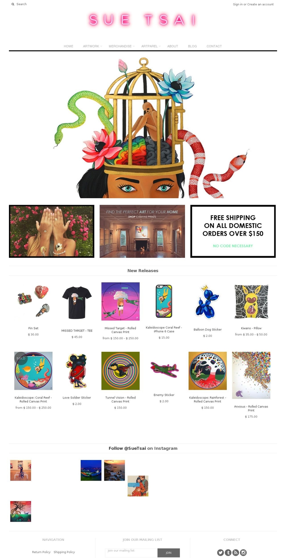 sue-tsai.com shopify website screenshot