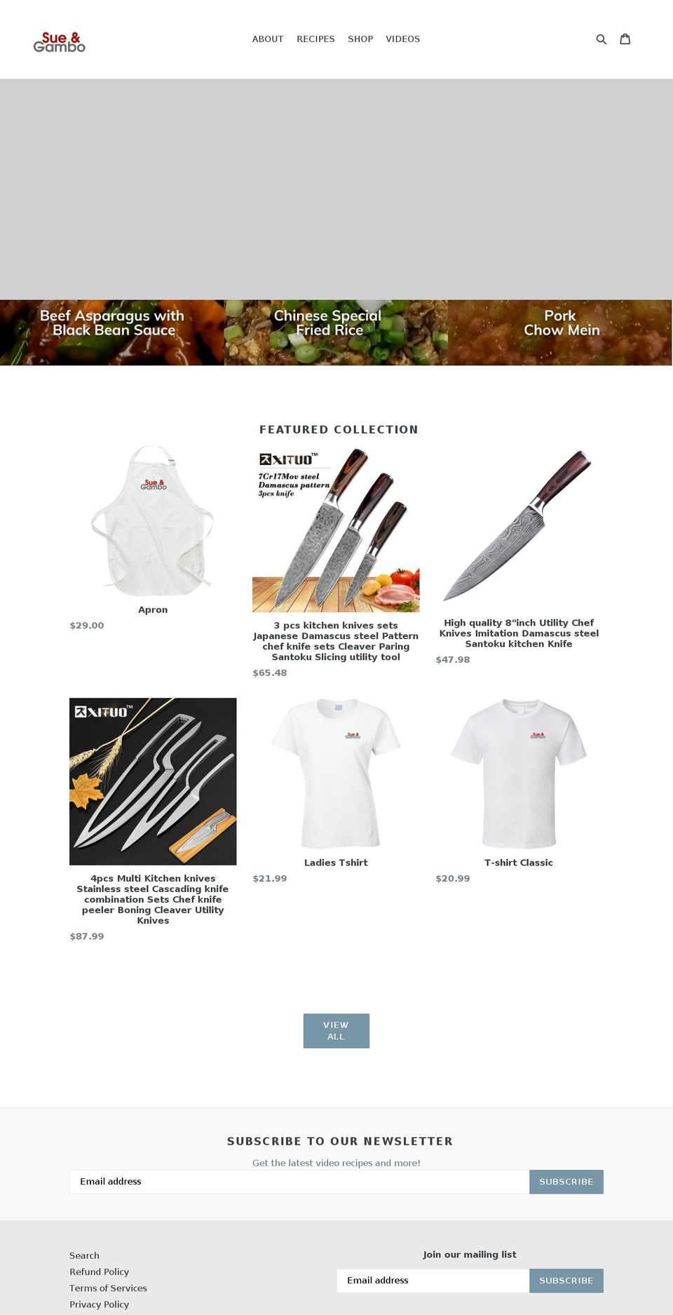 sueandgambo.com shopify website screenshot