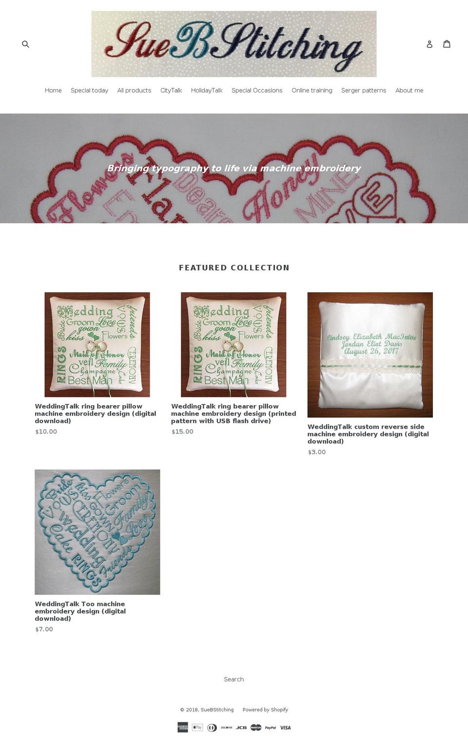 suebstitching.com — Shopify storefront screenshot