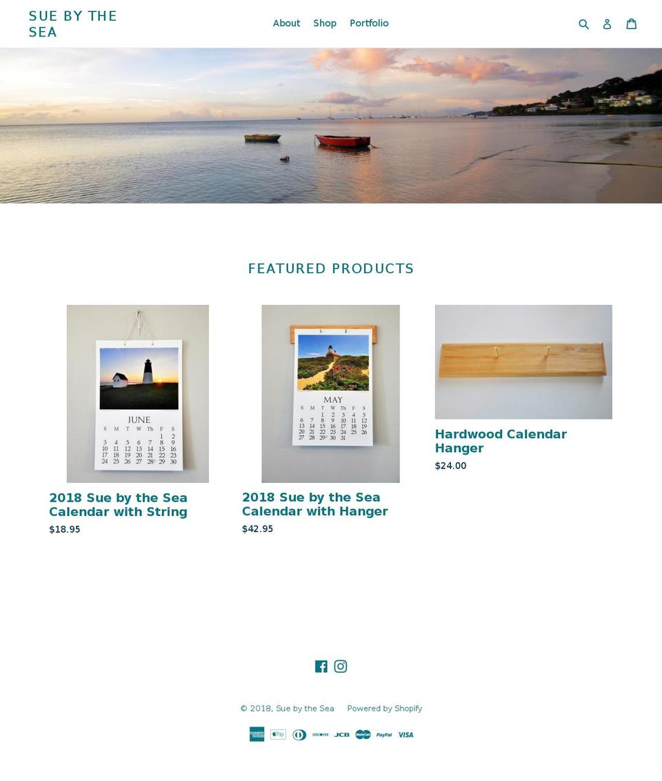 suebythesea.com shopify website screenshot