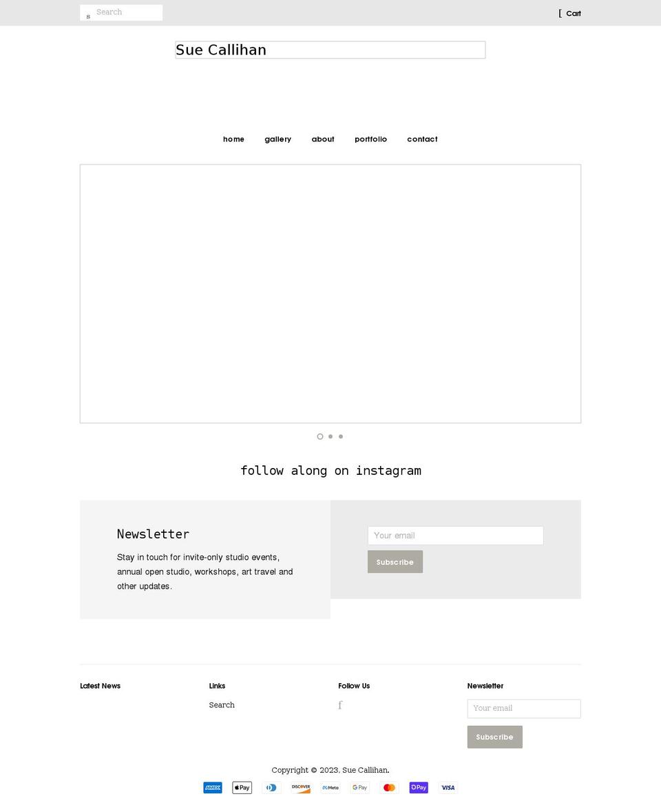 suecallihan.com shopify website screenshot