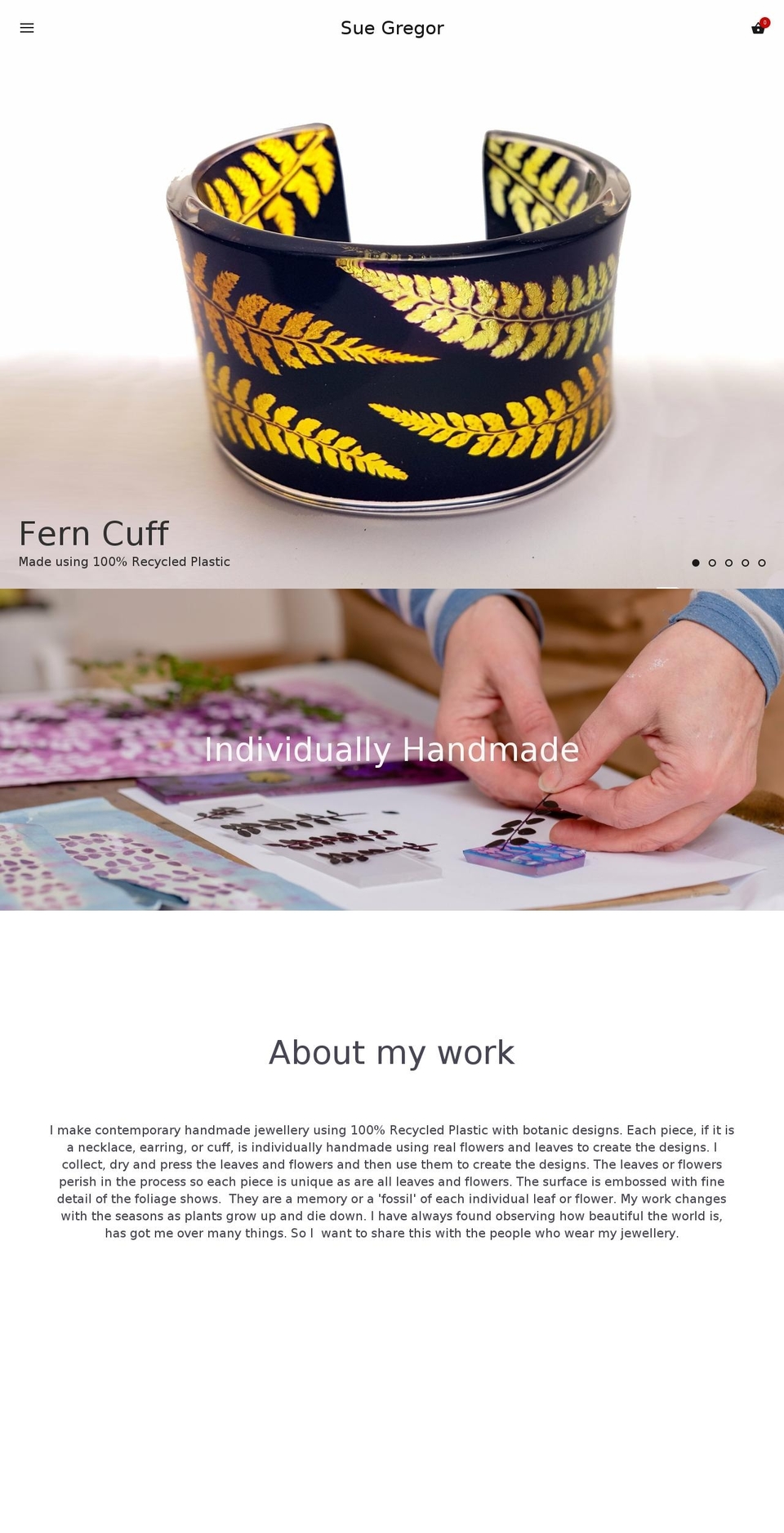 suegregor.com — Shopify storefront screenshot