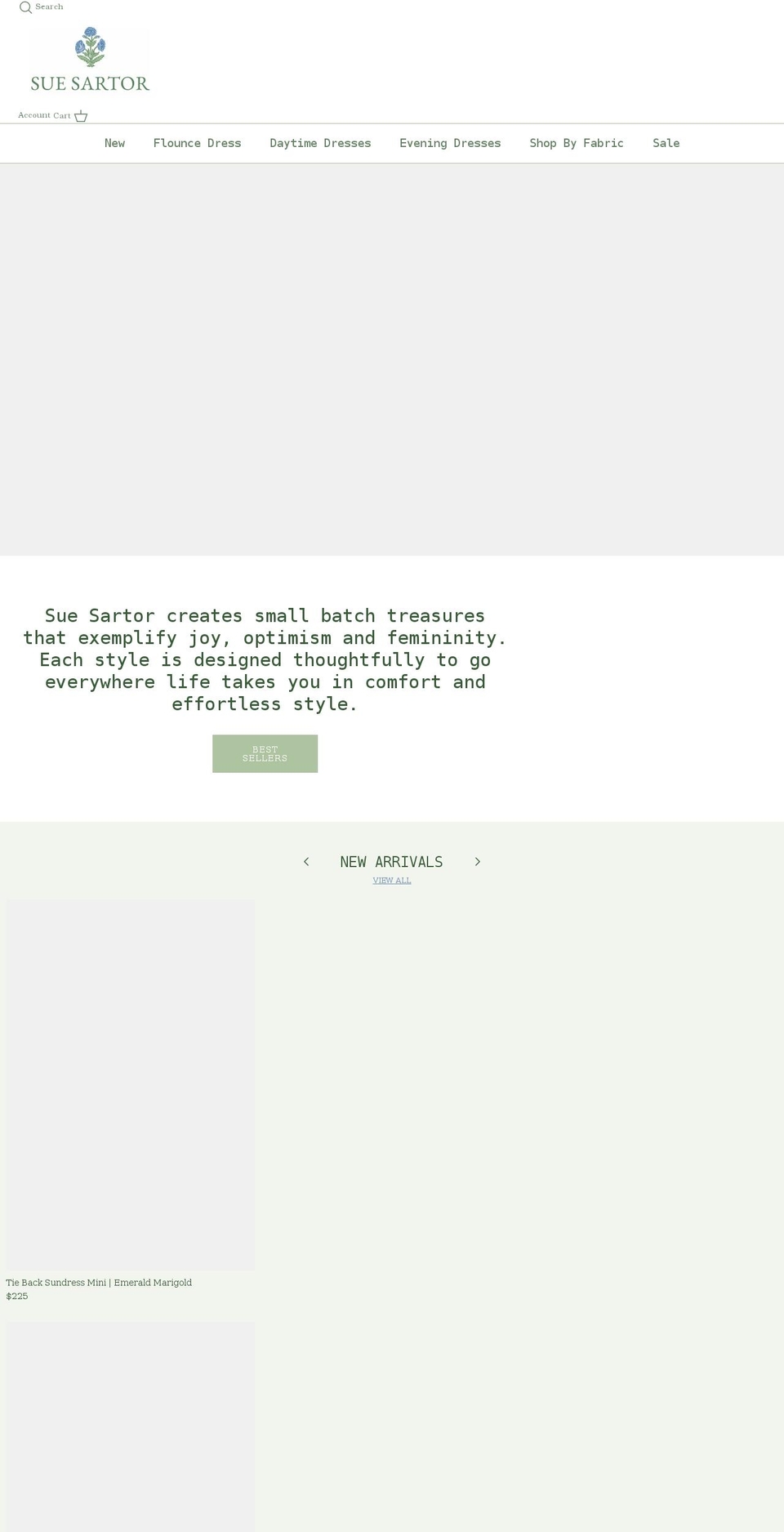suesartor.com shopify website screenshot