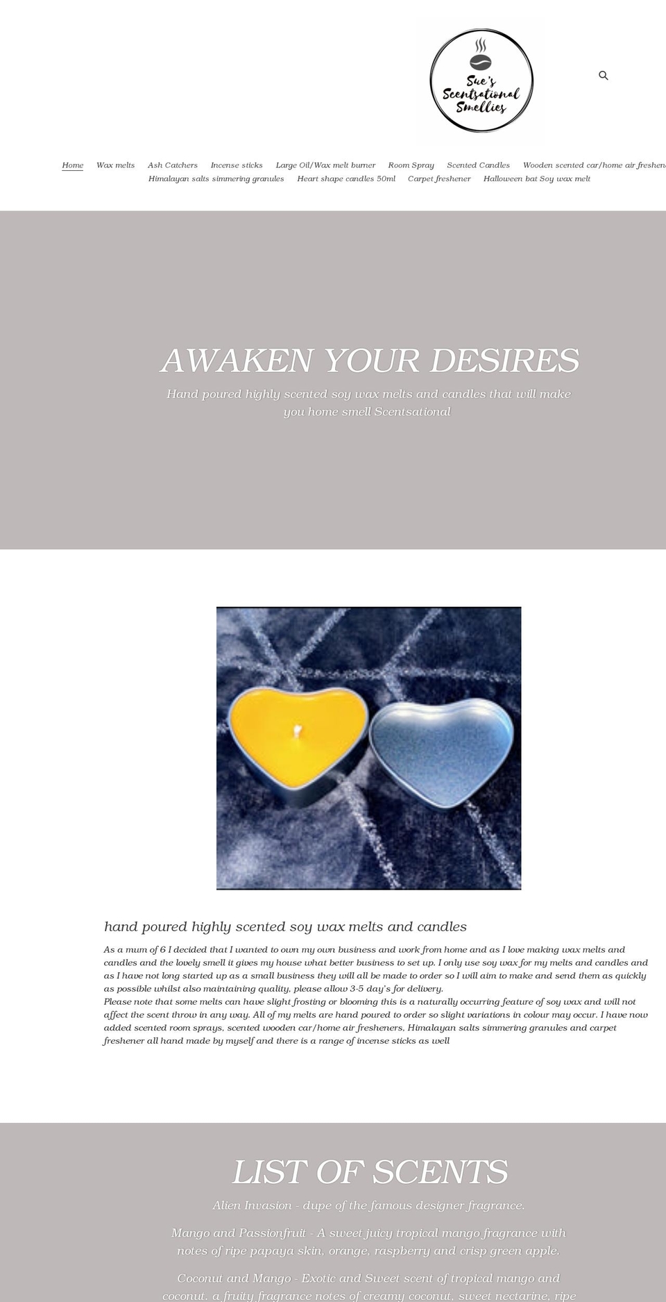 suesscentsationalsmellies.co.uk shopify website screenshot