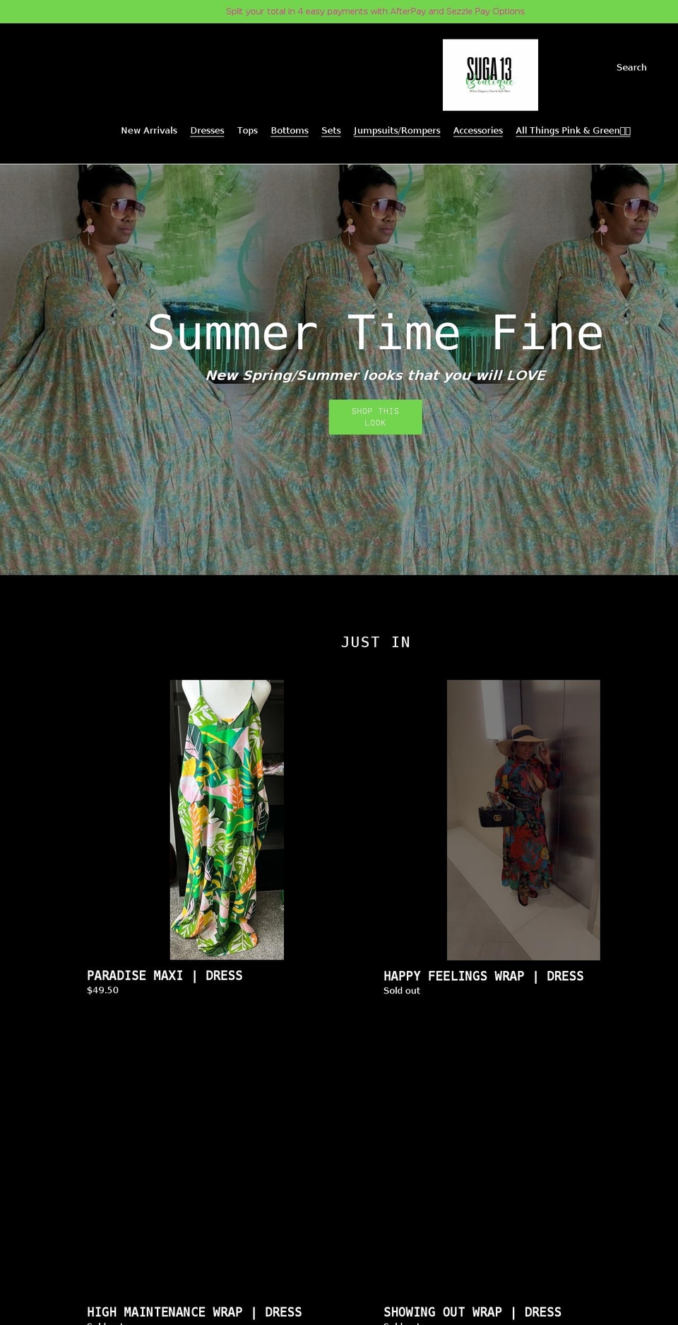 suga13boutique.com shopify website screenshot