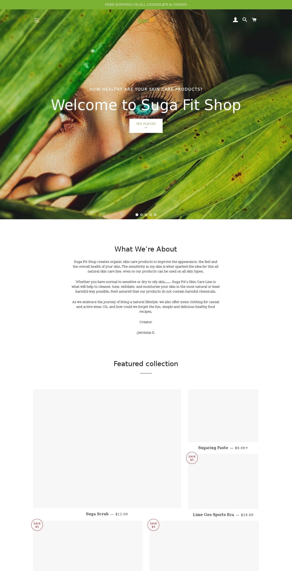 sugafitshop.com shopify website screenshot