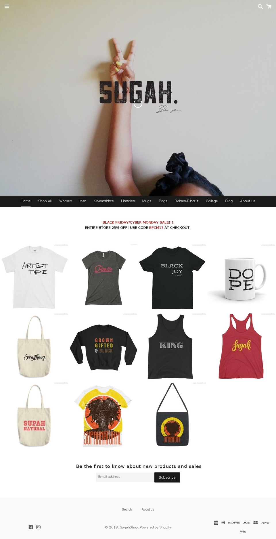 sugahshop.com shopify website screenshot