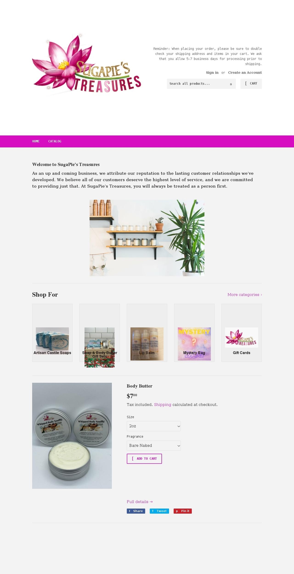 sugapiestreasures.com shopify website screenshot
