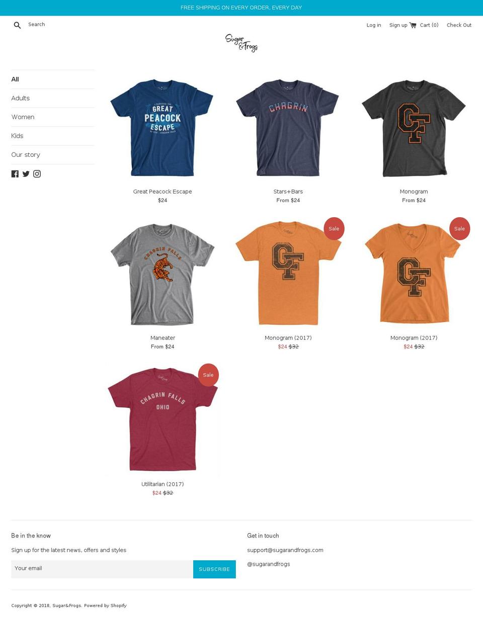 sugarandfrogs.com — Shopify storefront screenshot