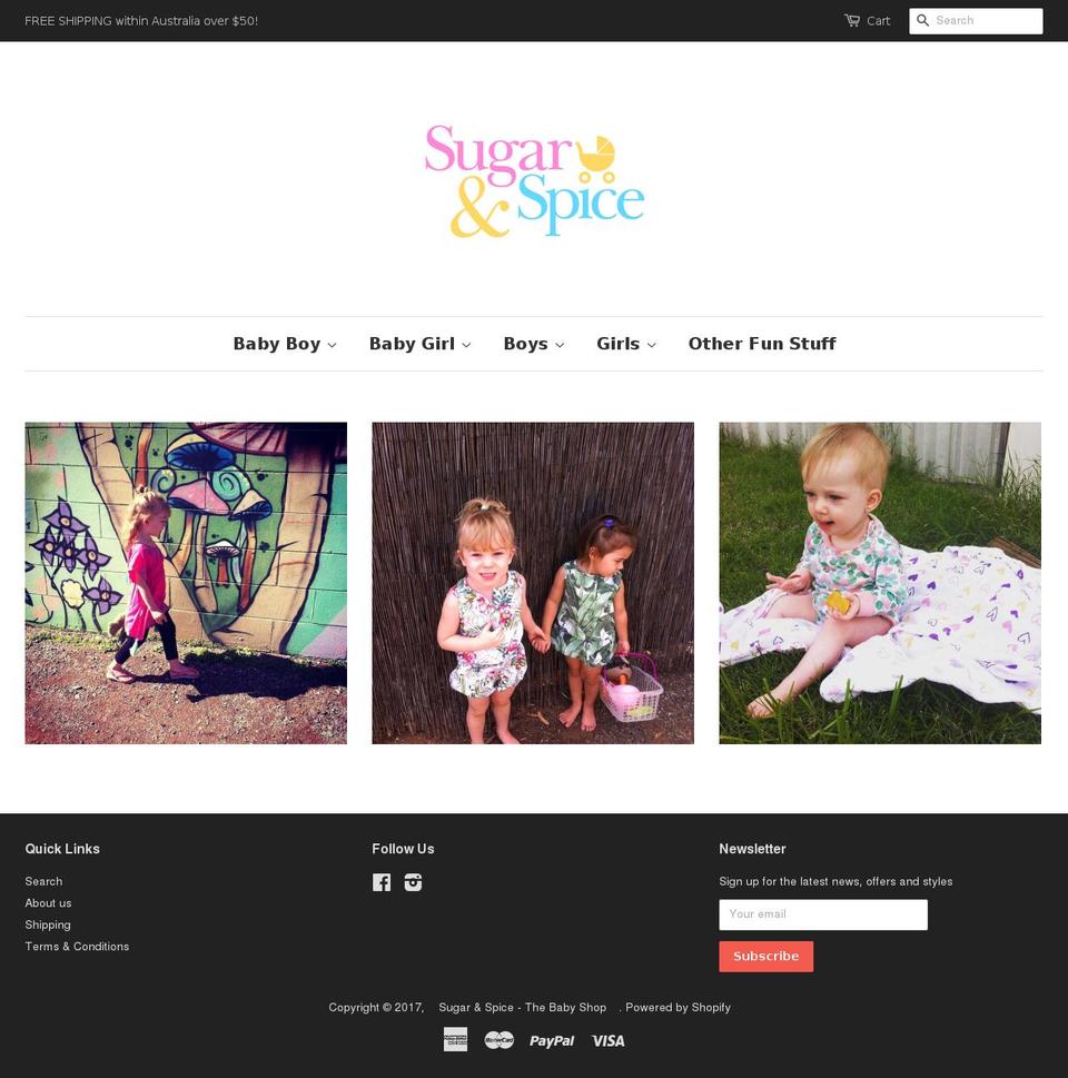 sugarandspicethebabyshop.com shopify website screenshot