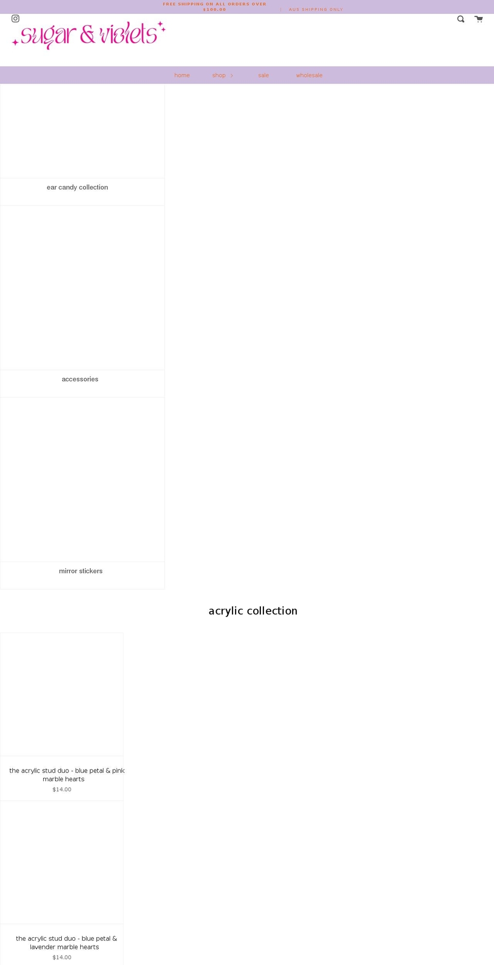 sugarandviolets.com — Shopify storefront screenshot