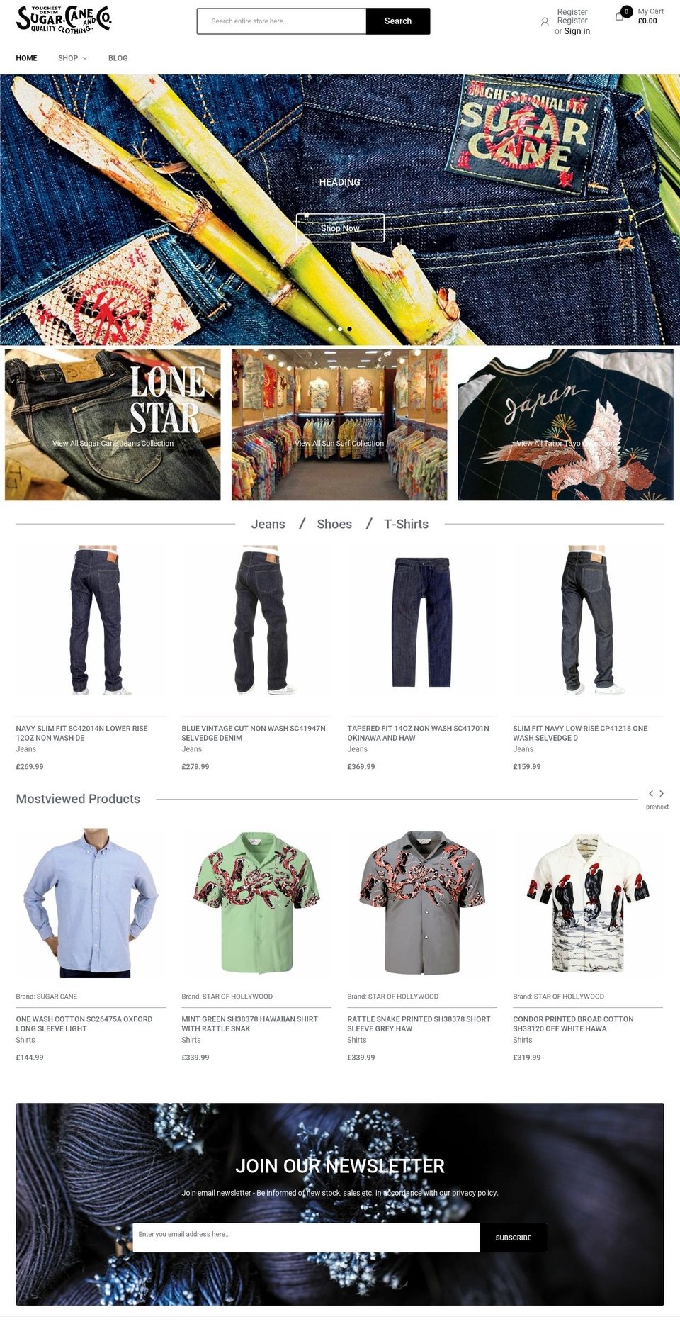 Sneaker Shopify theme site example sugarcanejeans.com