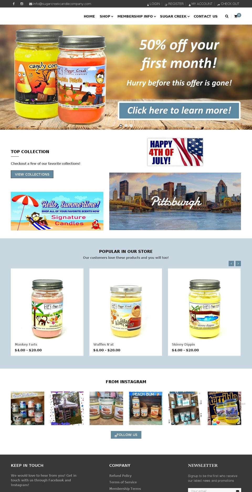 sugarcreekcandlecompany.net shopify website screenshot