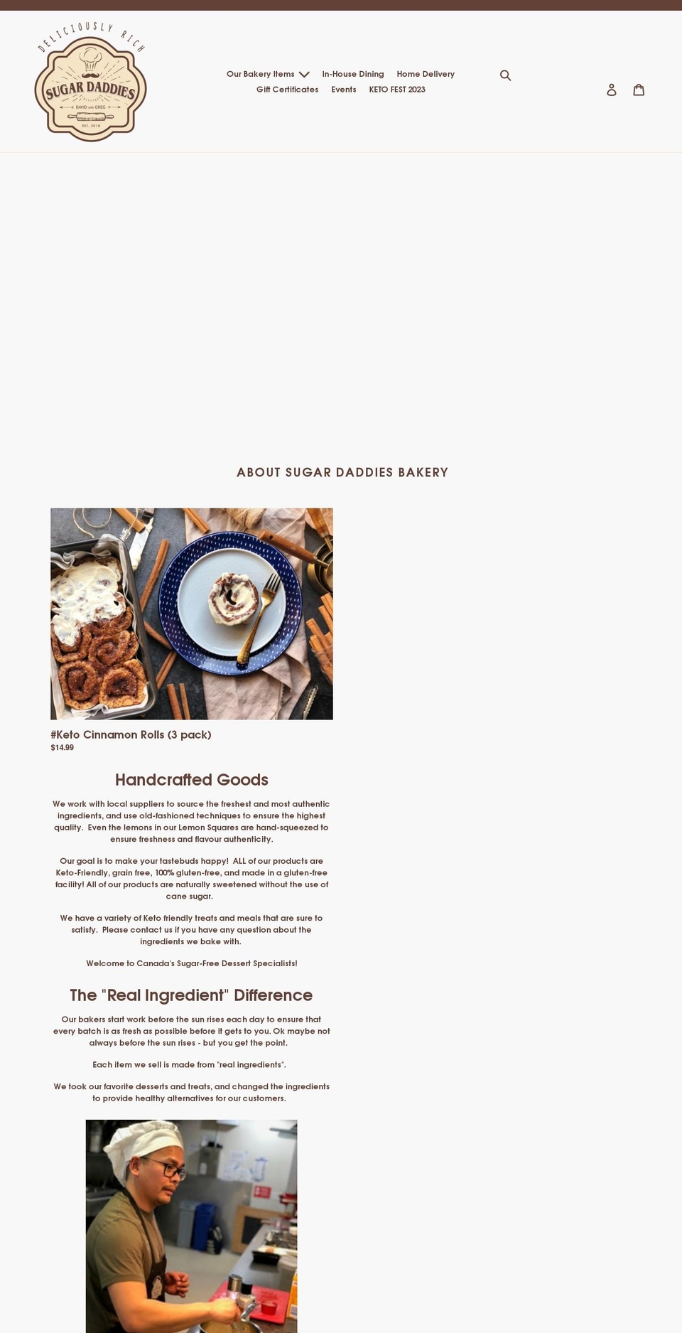 sugardaddiesbakery.ca shopify website screenshot