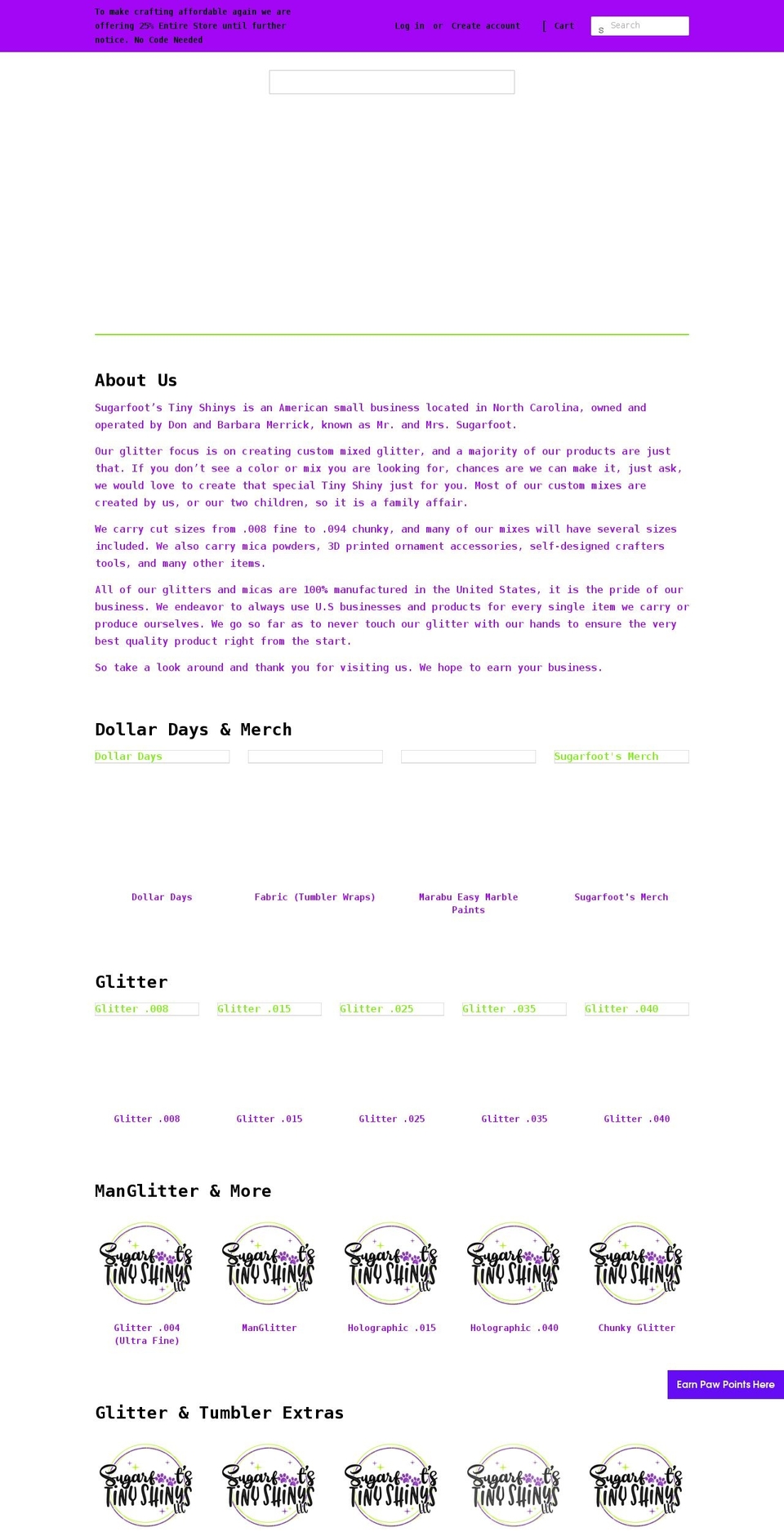 sugarfootstinyshinys.com shopify website screenshot