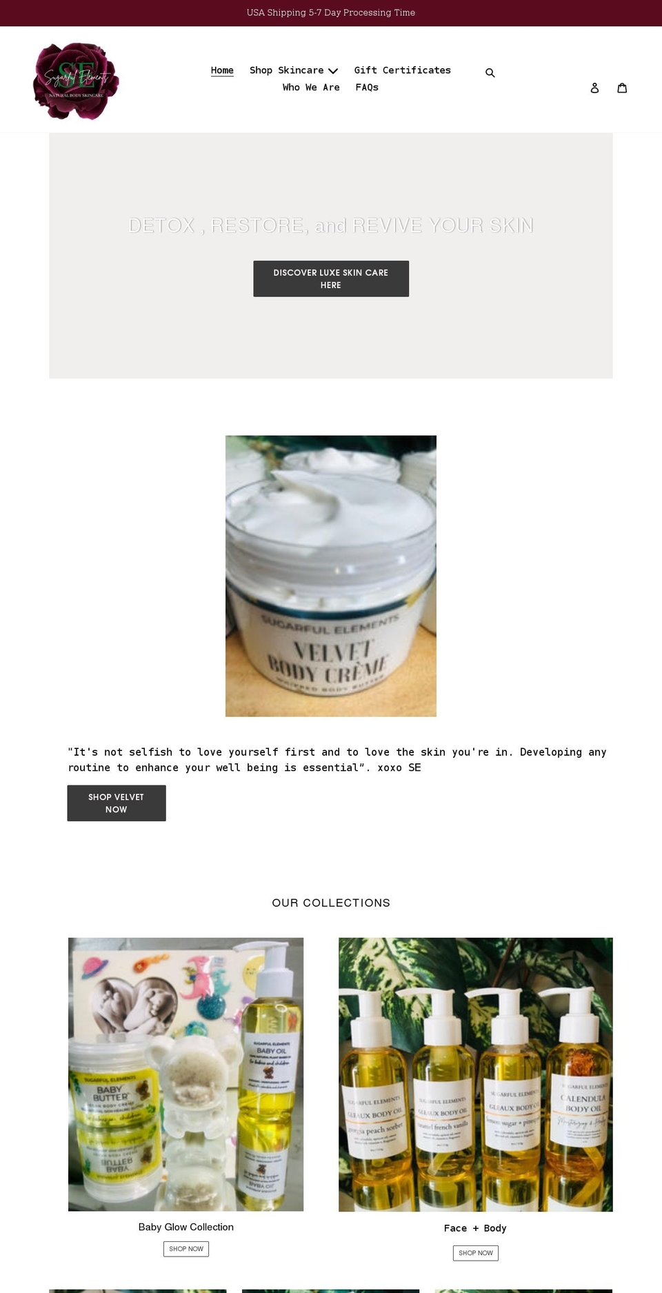 sugarfulelements.com shopify website screenshot