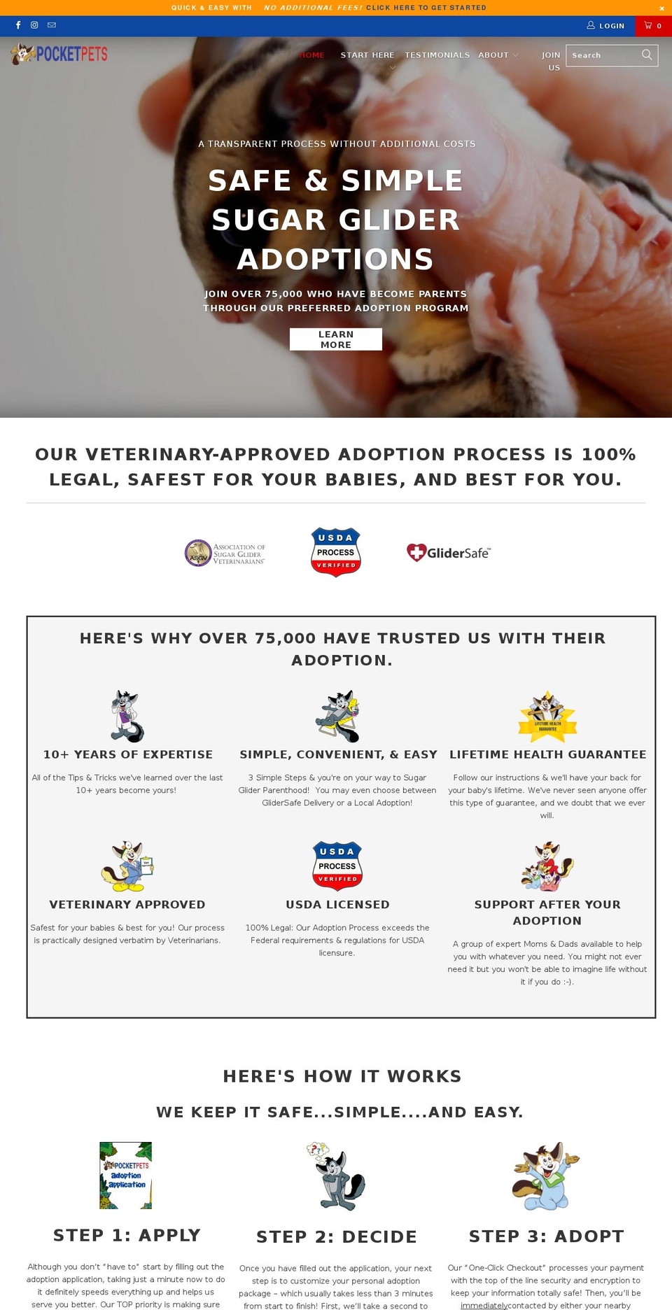 sugarglideradoptions.com shopify website screenshot