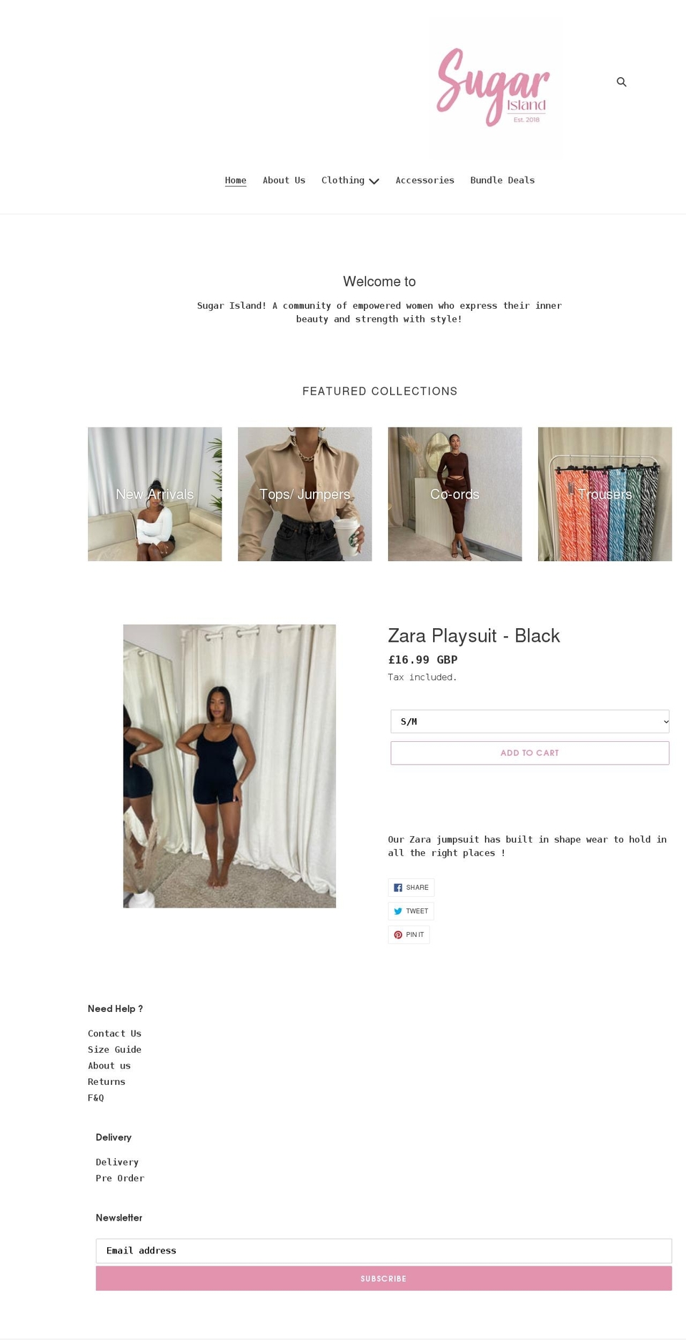 sugarislandclothing.co.uk shopify website screenshot