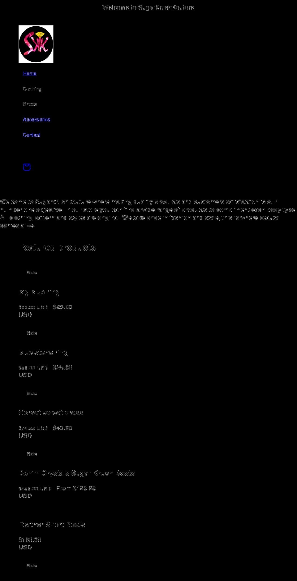 sugarkrushkoutures.com shopify website screenshot