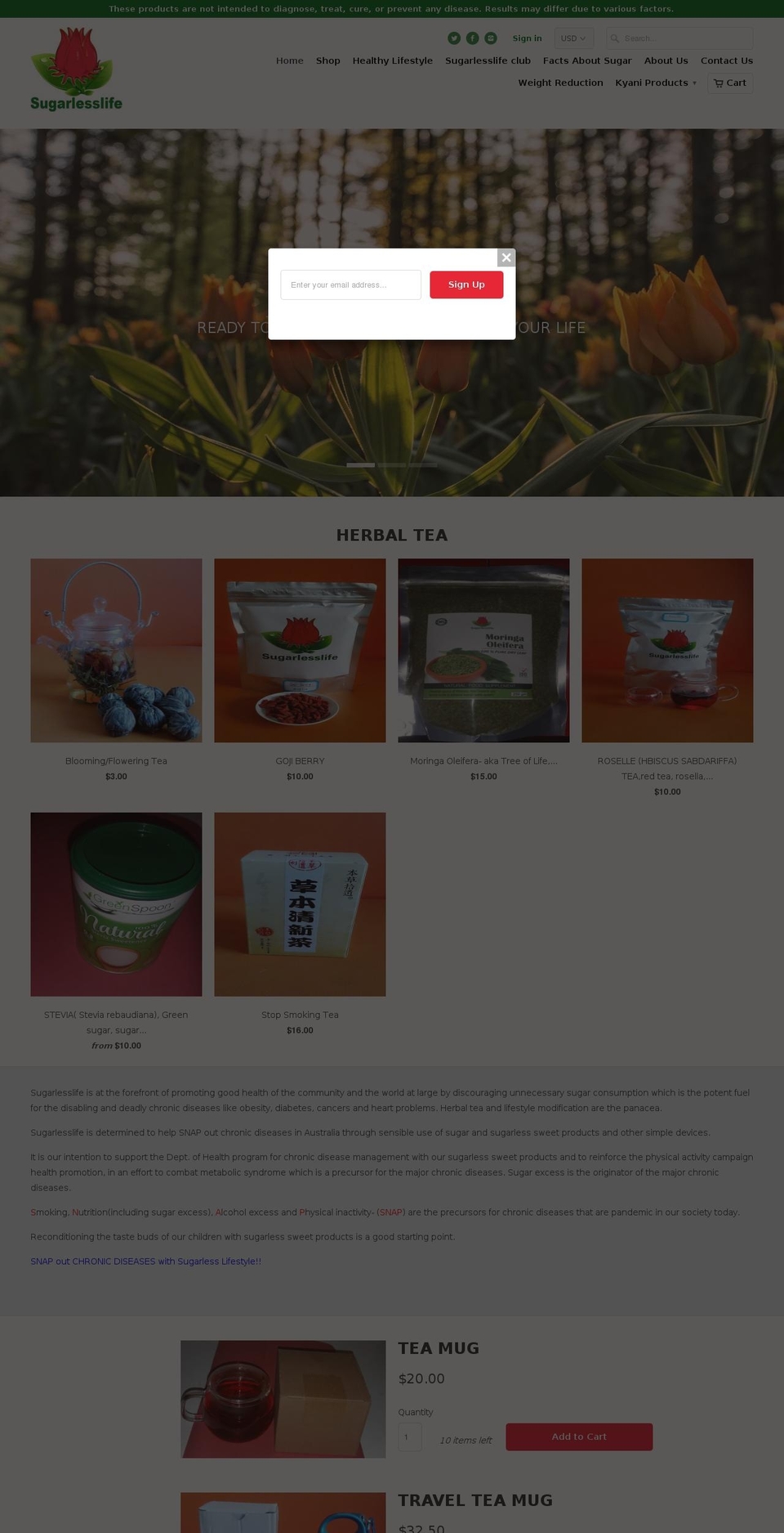 sugarlesslife.net shopify website screenshot