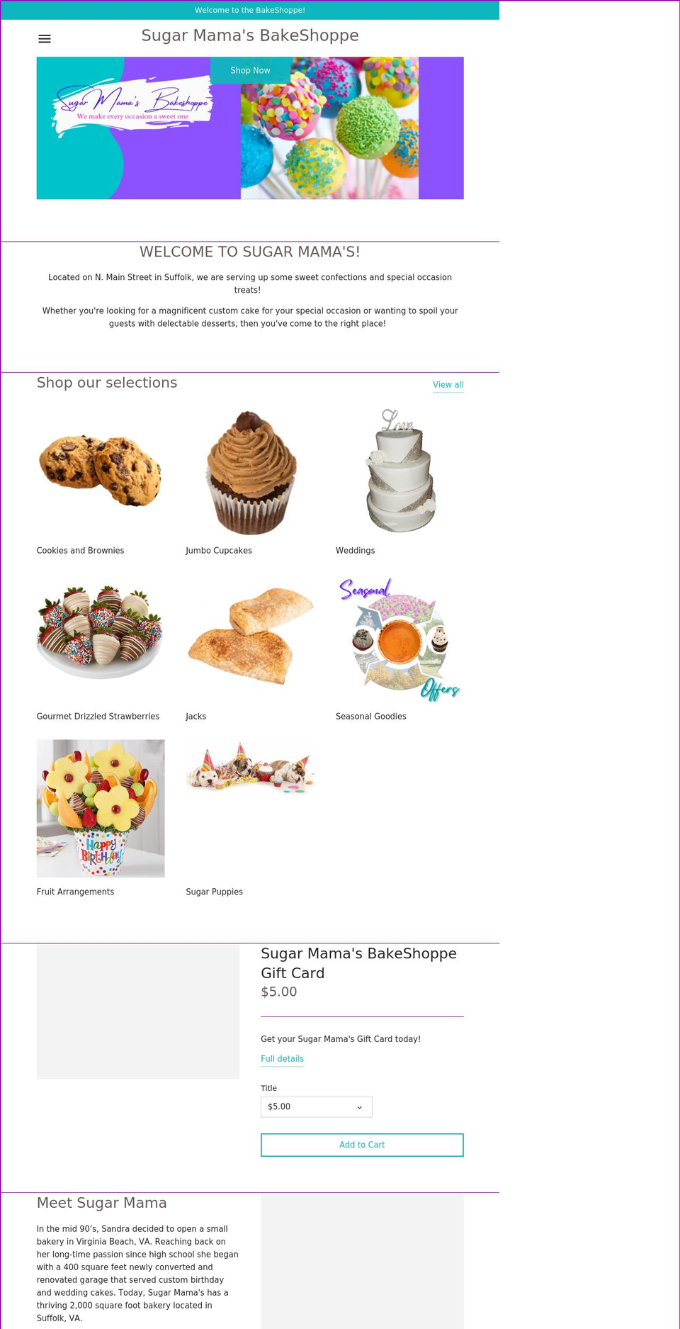 sugarmamasbakeshoppe.com shopify website screenshot
