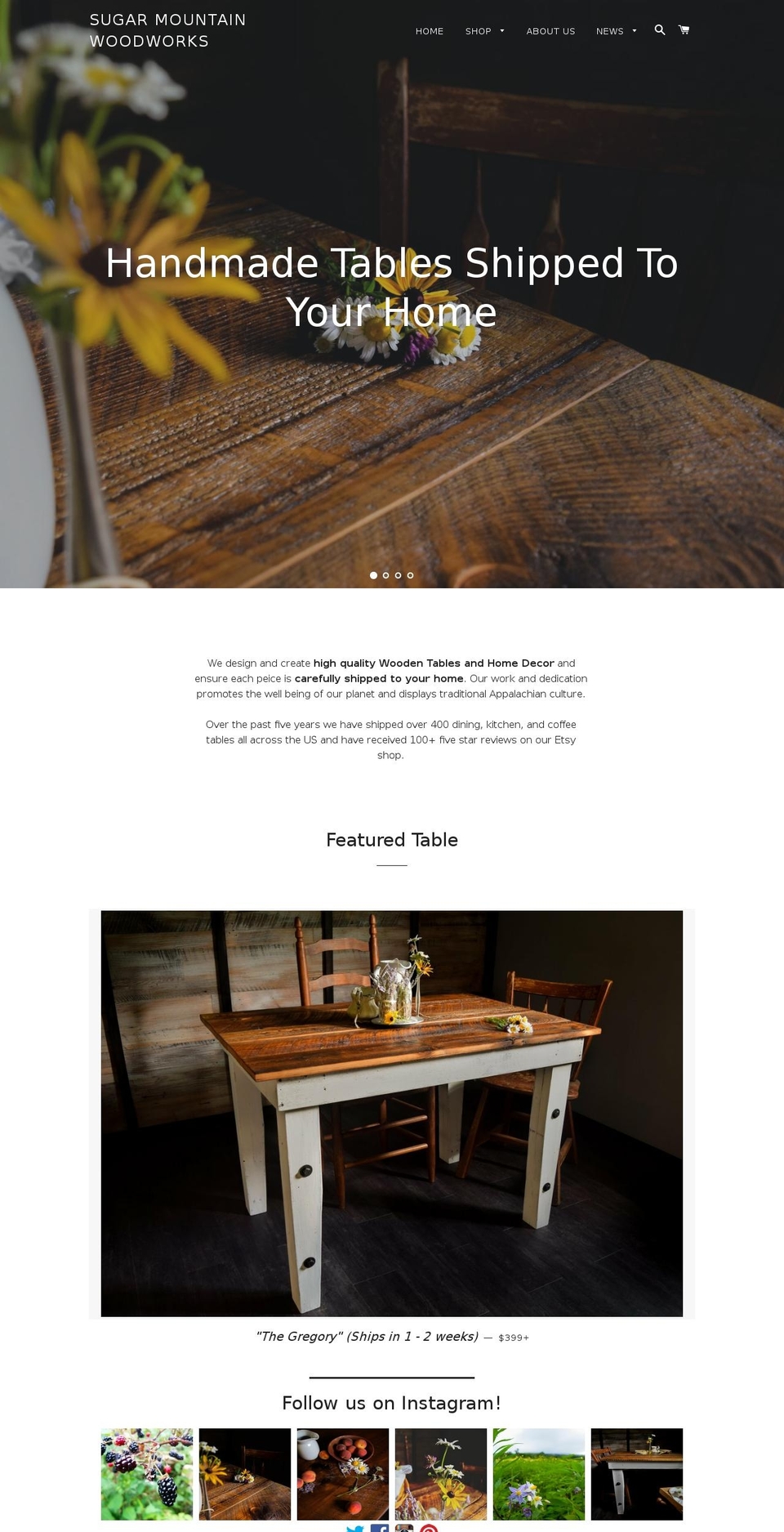 sugarmountainwoodworks.com shopify website screenshot
