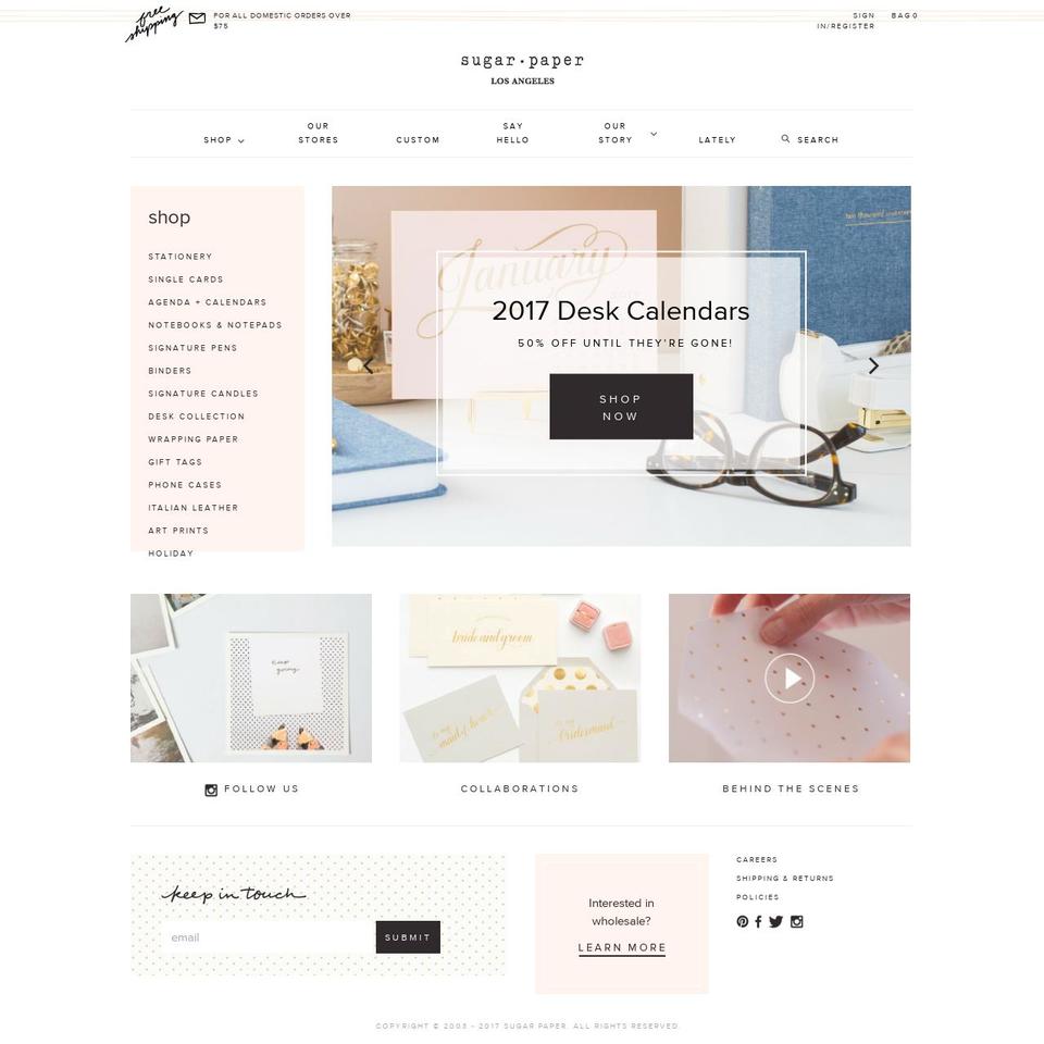 Paper Shopify theme site example sugarpaper.com