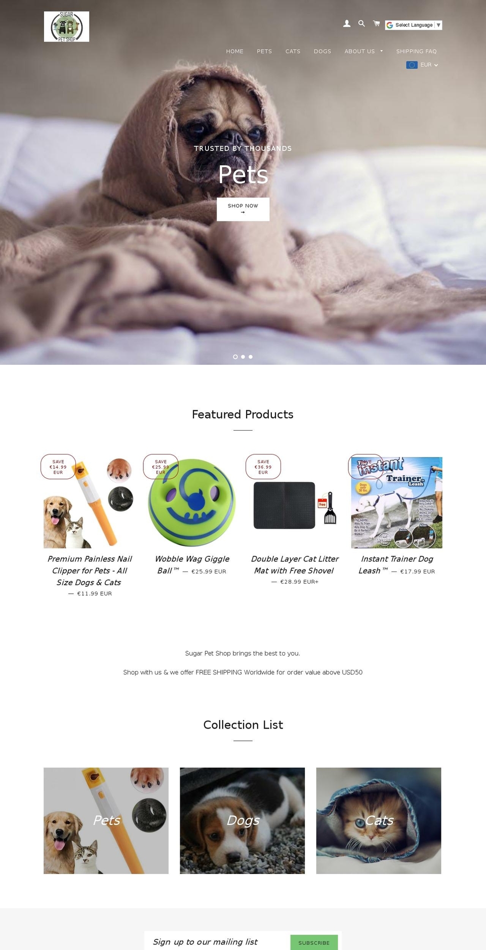 NEW DESIGN Shopify theme site example sugarpetshop.com