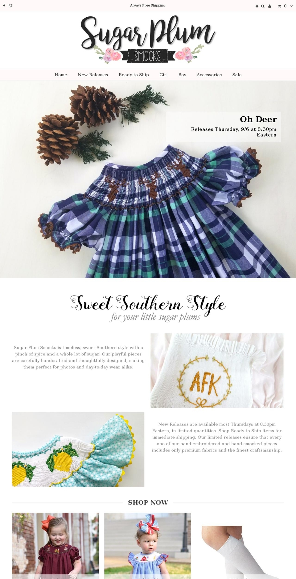 sugarplumsmocks.com — Shopify storefront screenshot