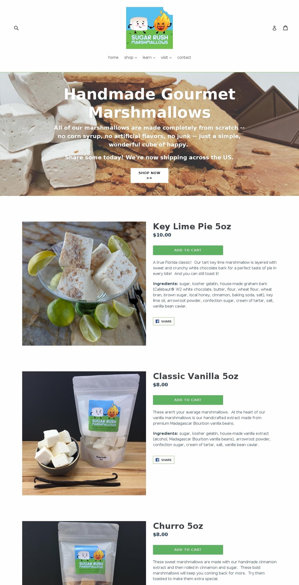 sugarrushmarshmallows.com shopify website screenshot
