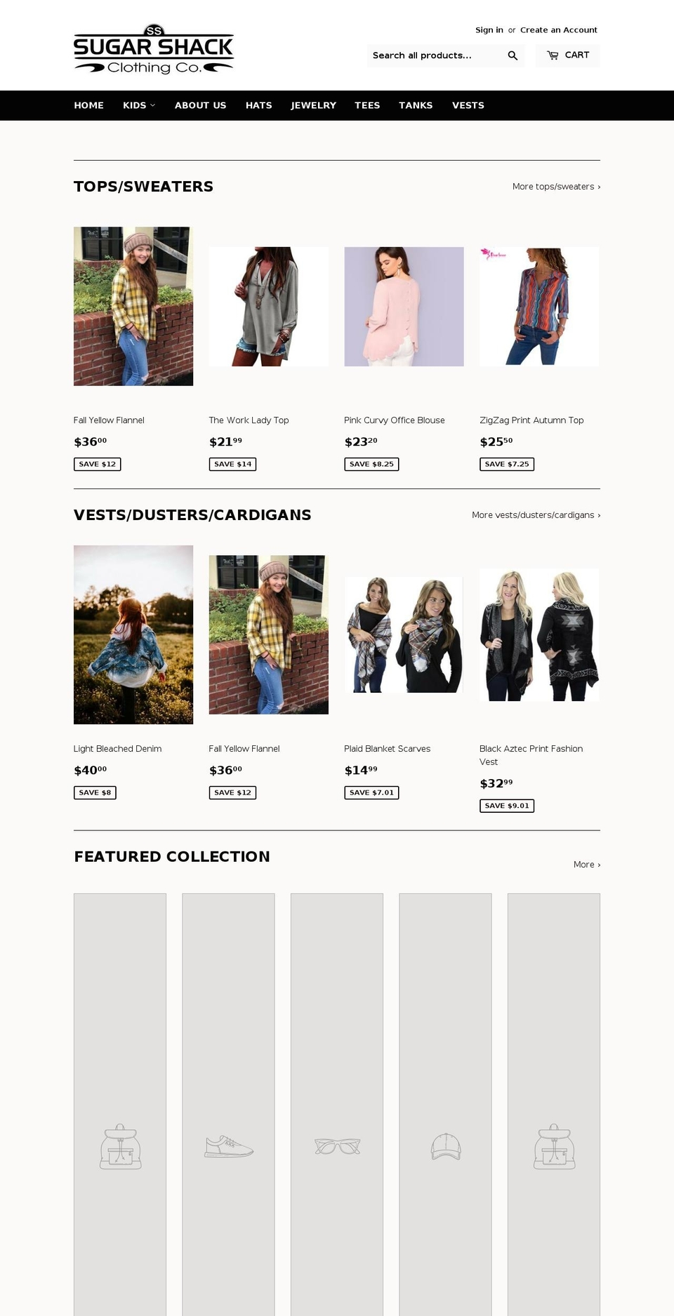sugarshackclothingco.com — Shopify storefront screenshot