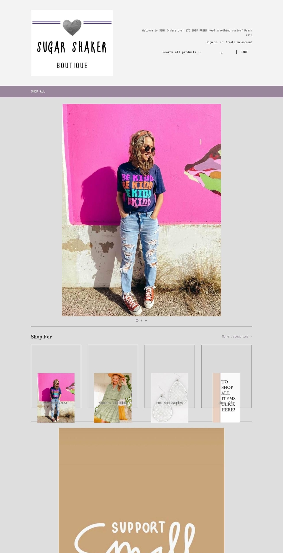 sugarshakerboutique.com shopify website screenshot