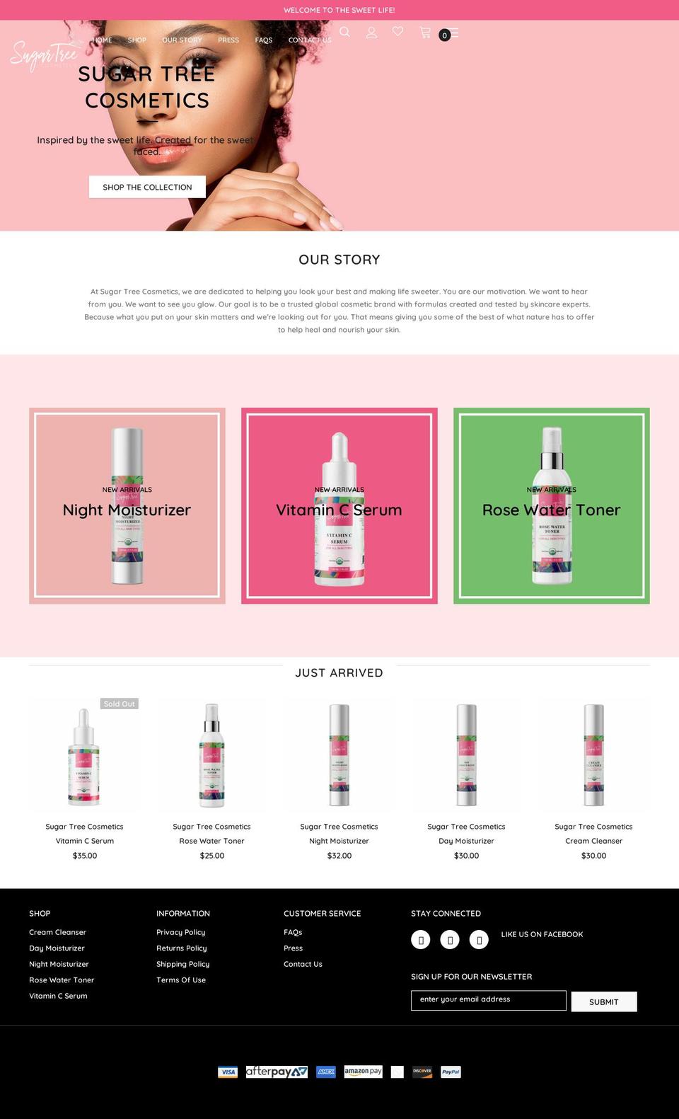 sugartreecosmetics.com shopify website screenshot