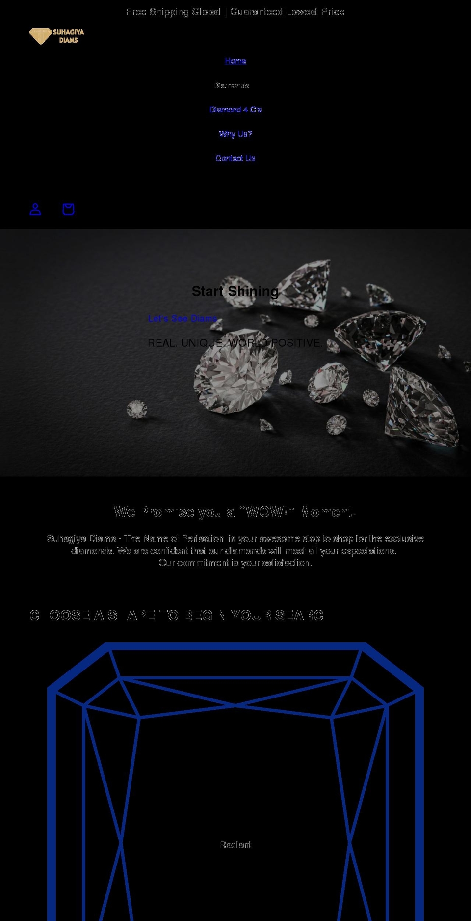 suhagiyadiams.com shopify website screenshot