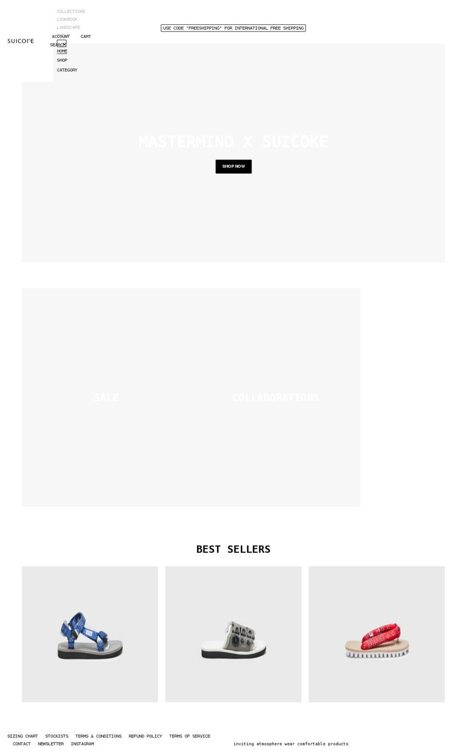 suicoke.asia shopify website screenshot