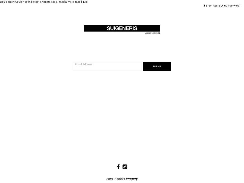suigeneris-store.com shopify website screenshot