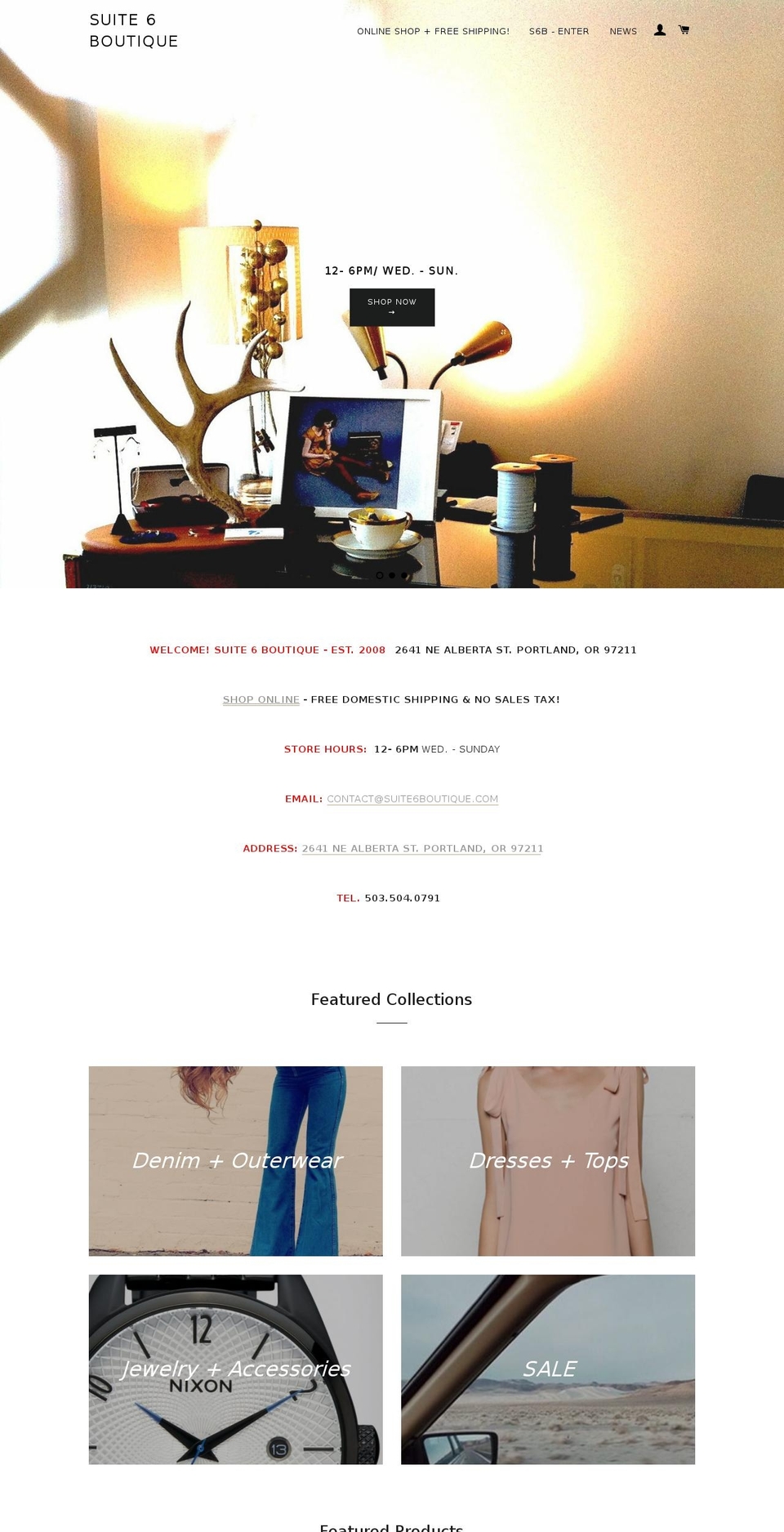 suite6boutique.com shopify website screenshot