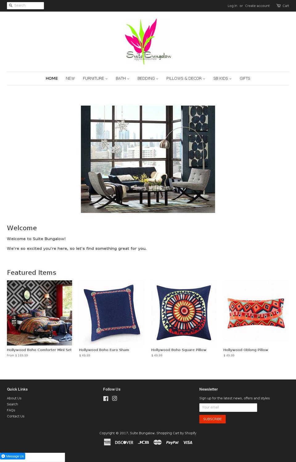 suitebungalow.com shopify website screenshot