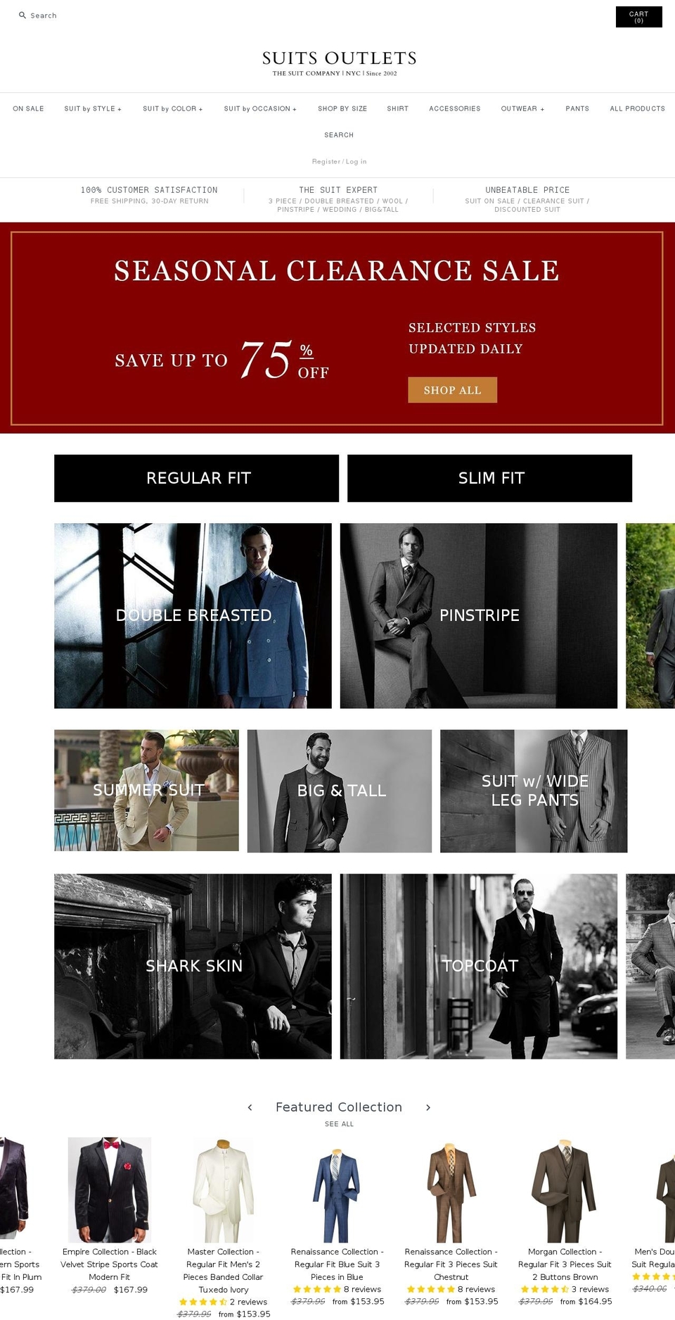 suitsoutlets.com shopify website screenshot