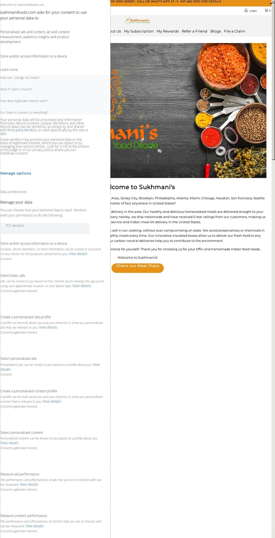 sukhmanifoods.com shopify website screenshot