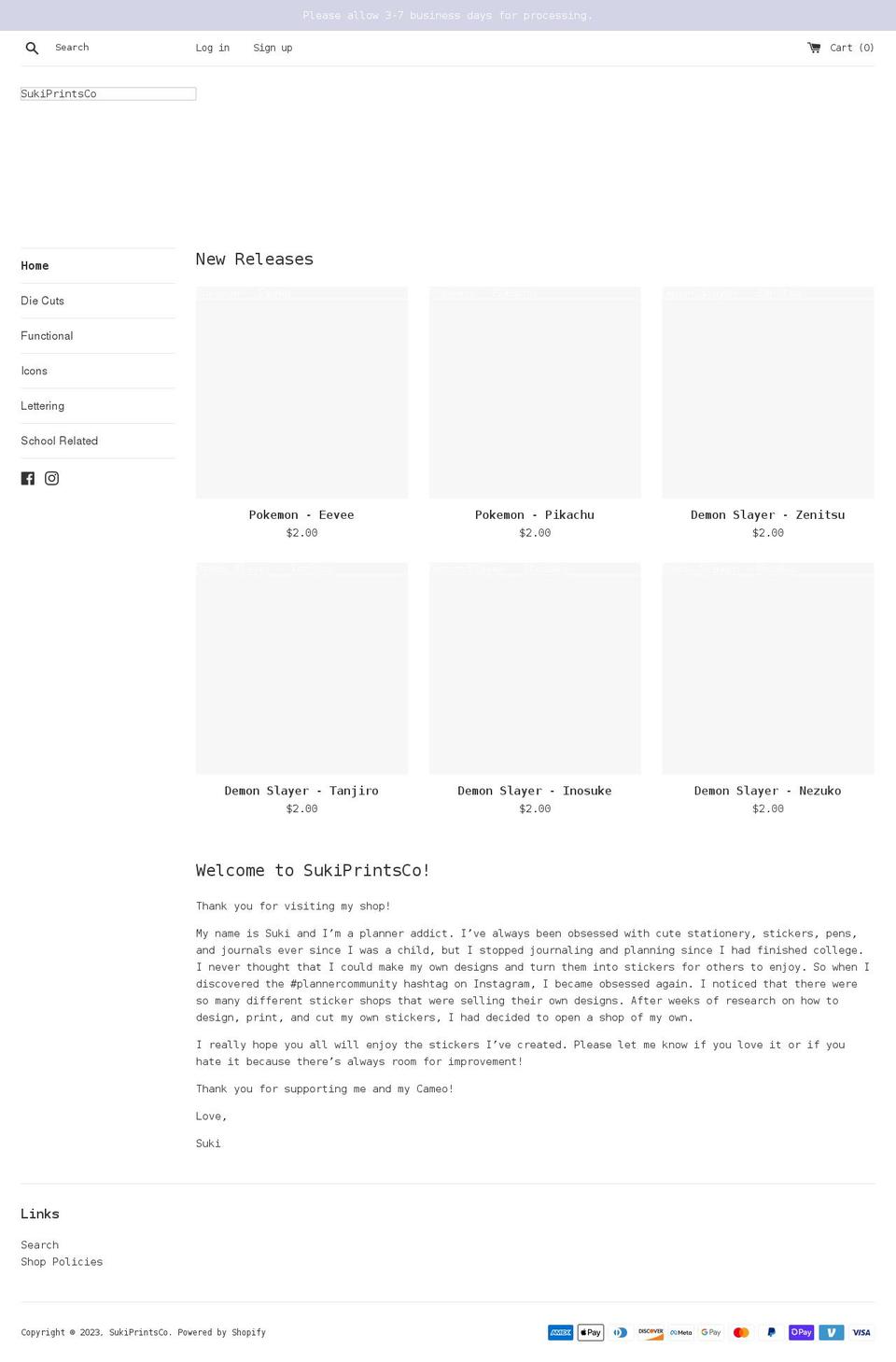 sukiprintsco.com shopify website screenshot