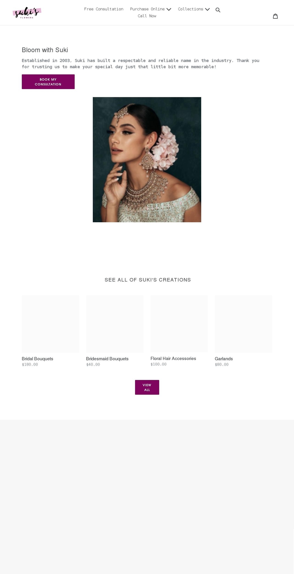 sukisflowers.com shopify website screenshot