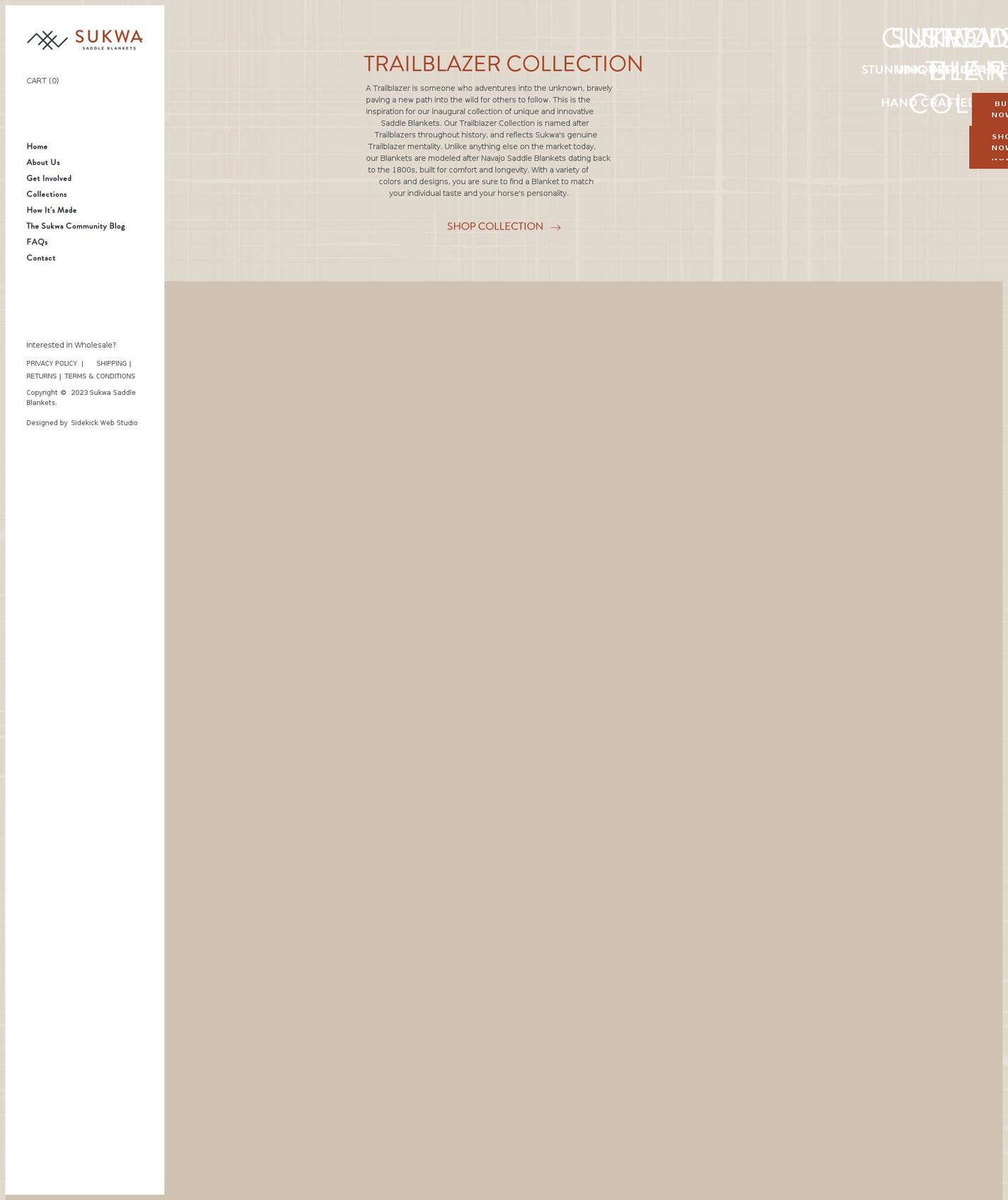 sukwasaddleblankets.com shopify website screenshot
