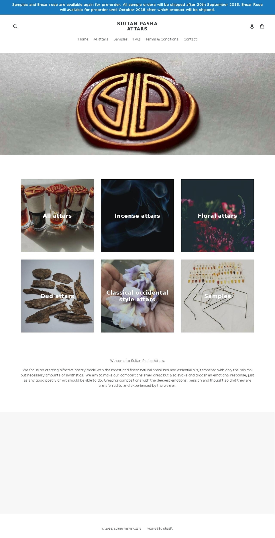 sultanpashaattars.com shopify website screenshot