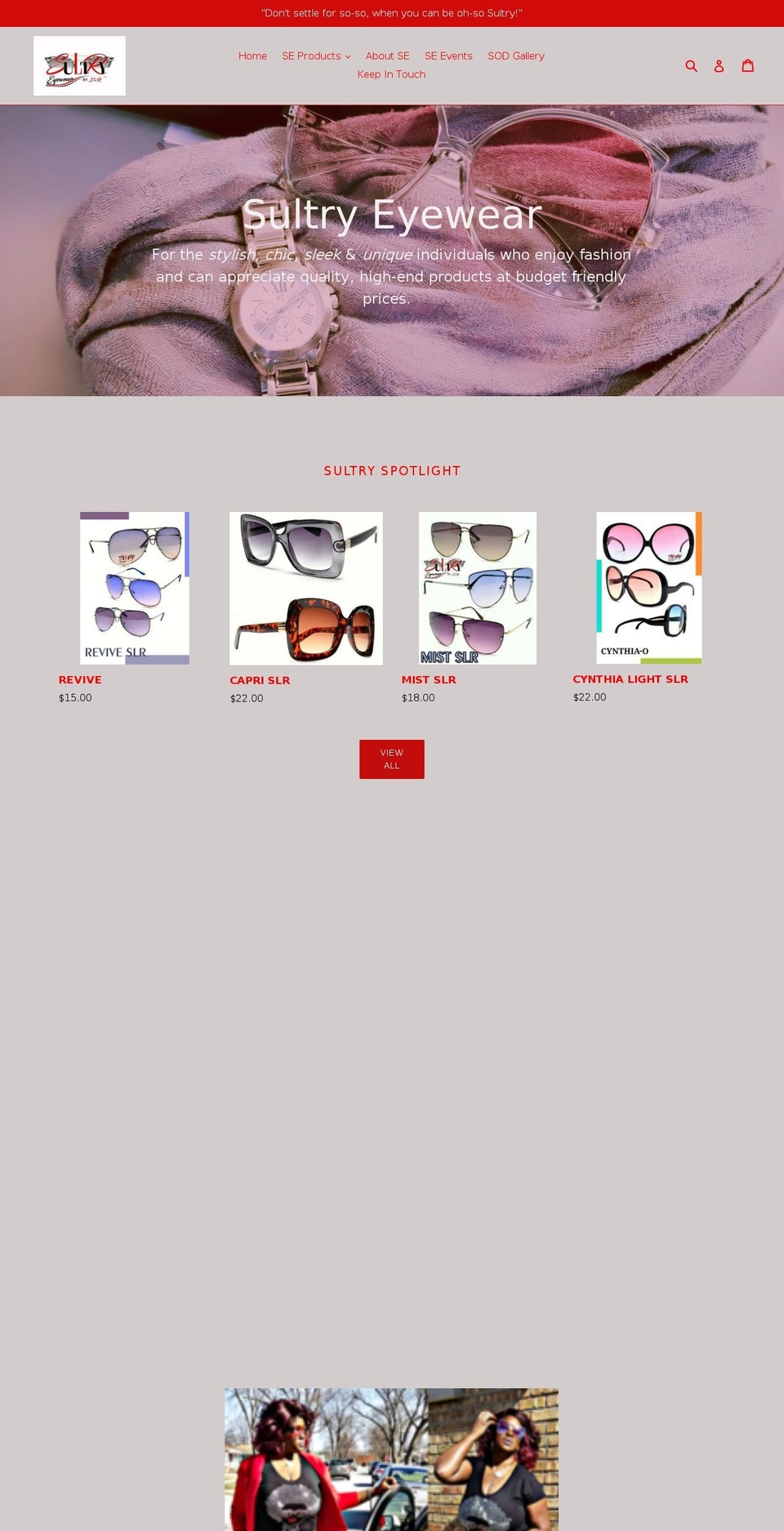 sultryeyewear.com — Shopify storefront screenshot