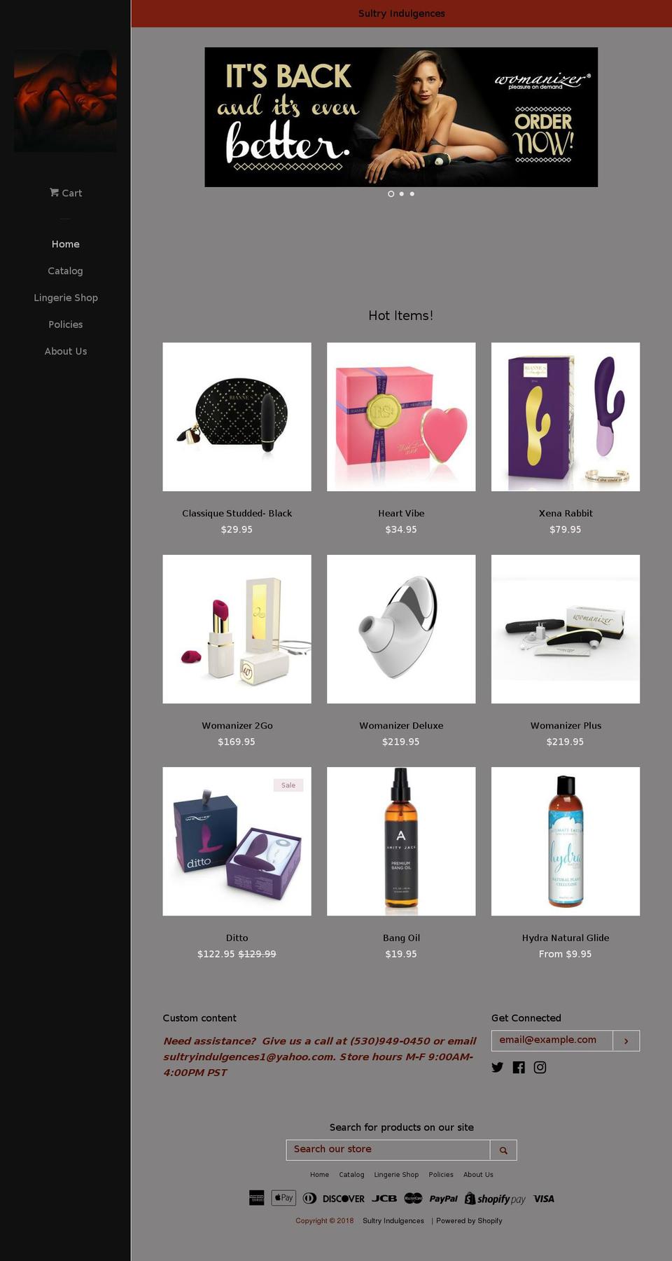sultryindulgences.com — Shopify storefront screenshot