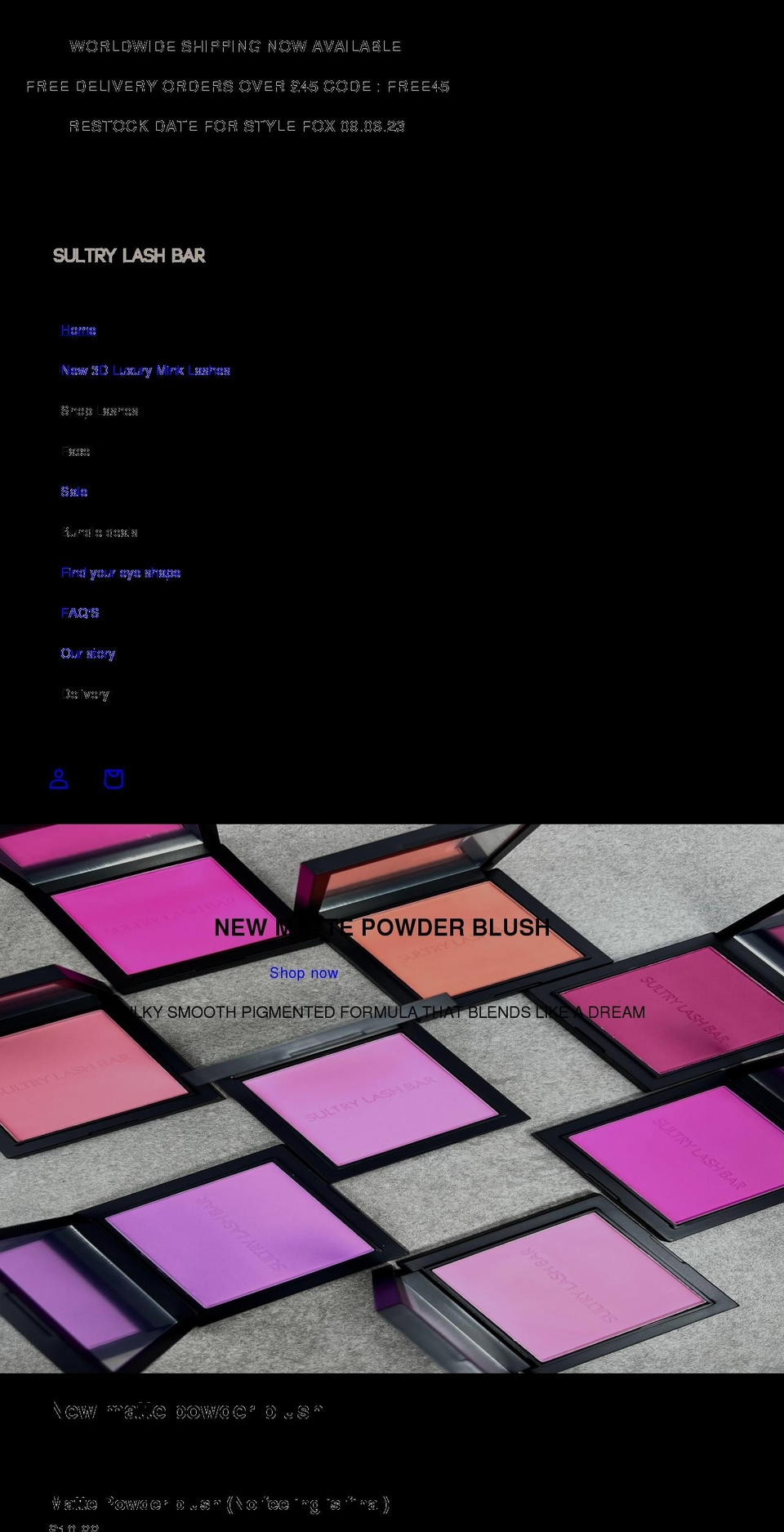 sultrylashbar.co.uk shopify website screenshot