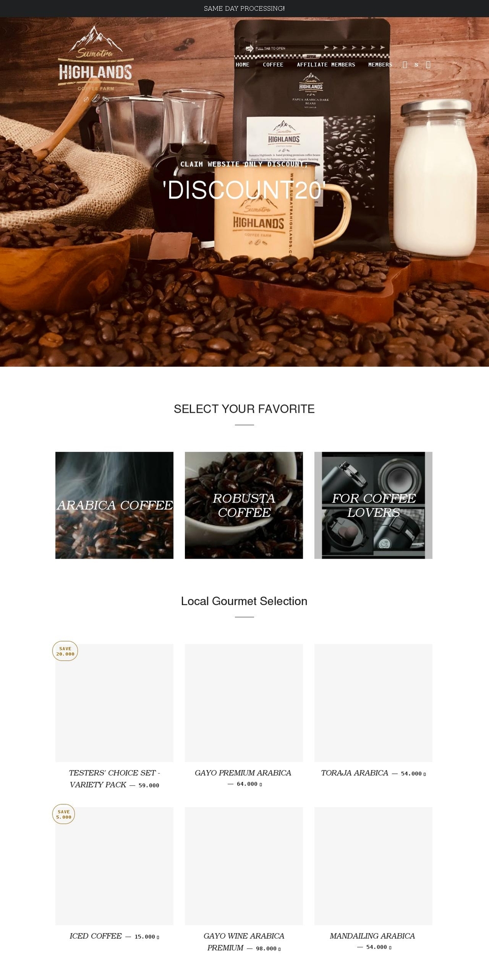 sumatrahighlands.com shopify website screenshot