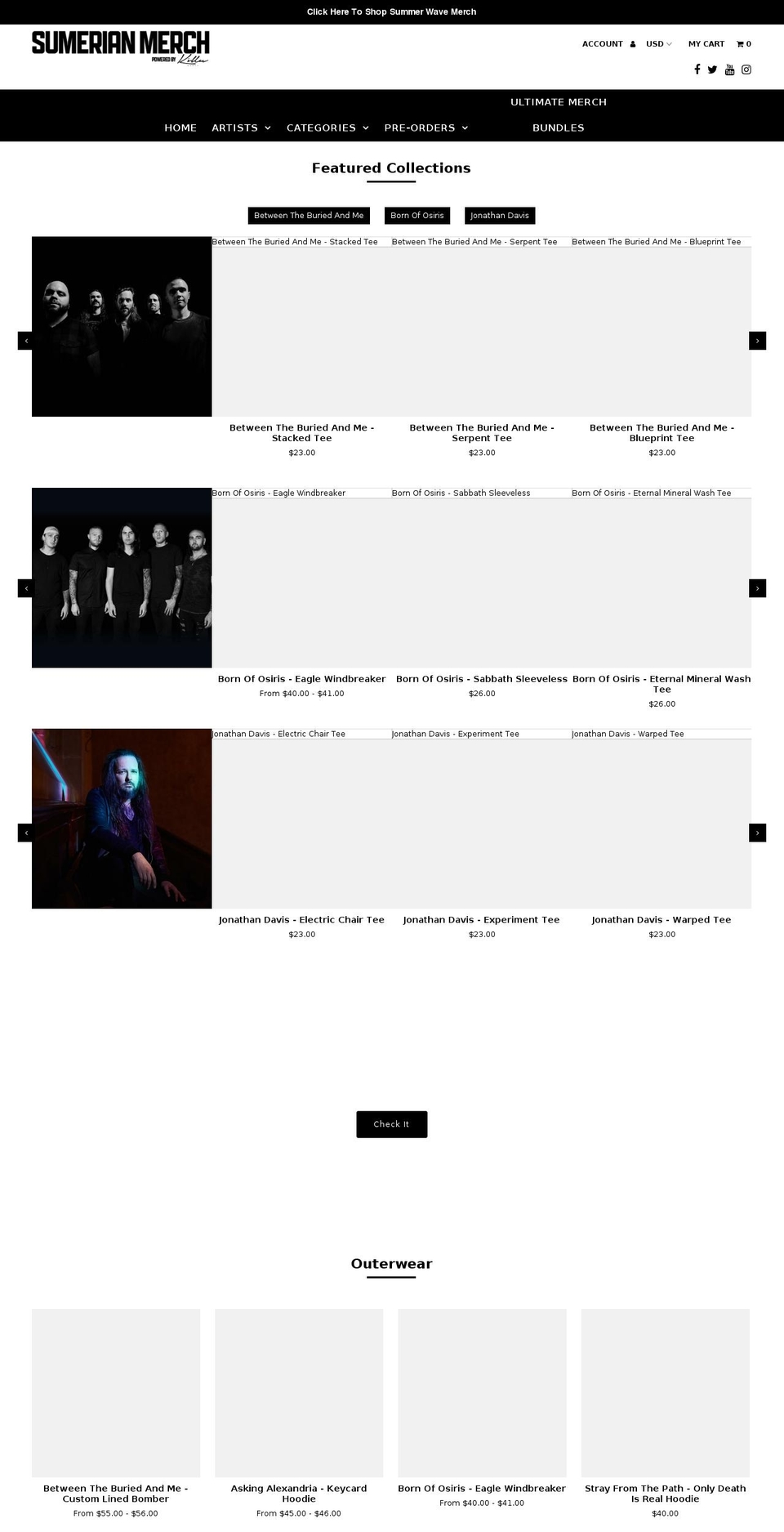 sumerianmerch.com shopify website screenshot